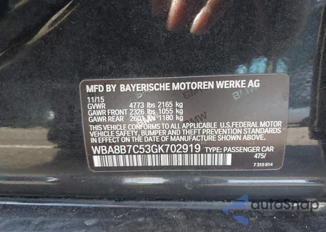 2016 BMW 340I xDrive from USA, damaged, VIN WBA8B7C53GK702919